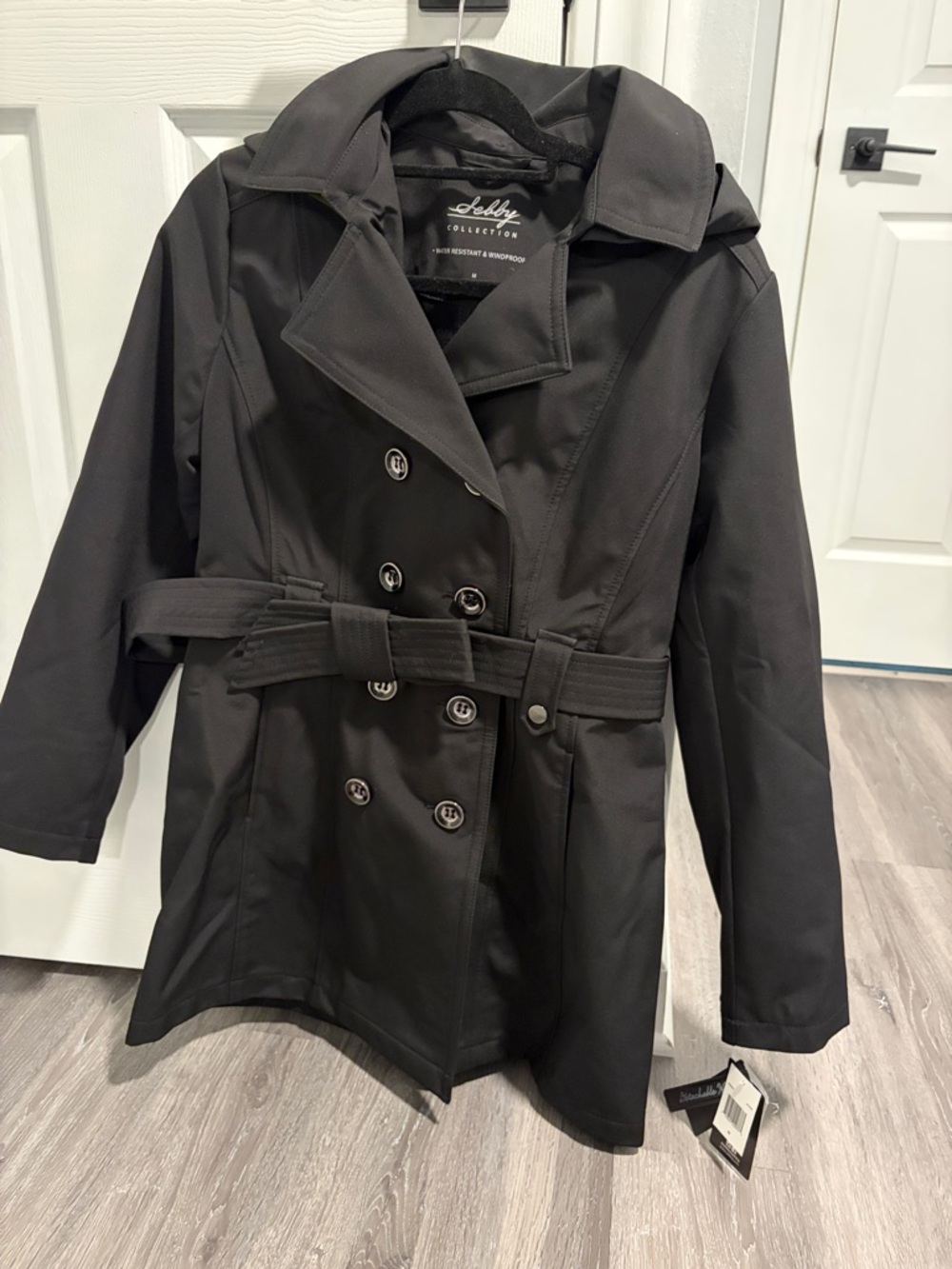Shelby Collection Women's Black Double-Breasted Trench Coat with Belt